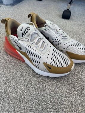 Nike Air Max 270 White, Tan & Hot Red Accent Sneakers